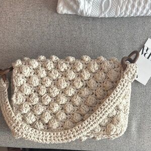Zara Cream Textured Shoulder Bag